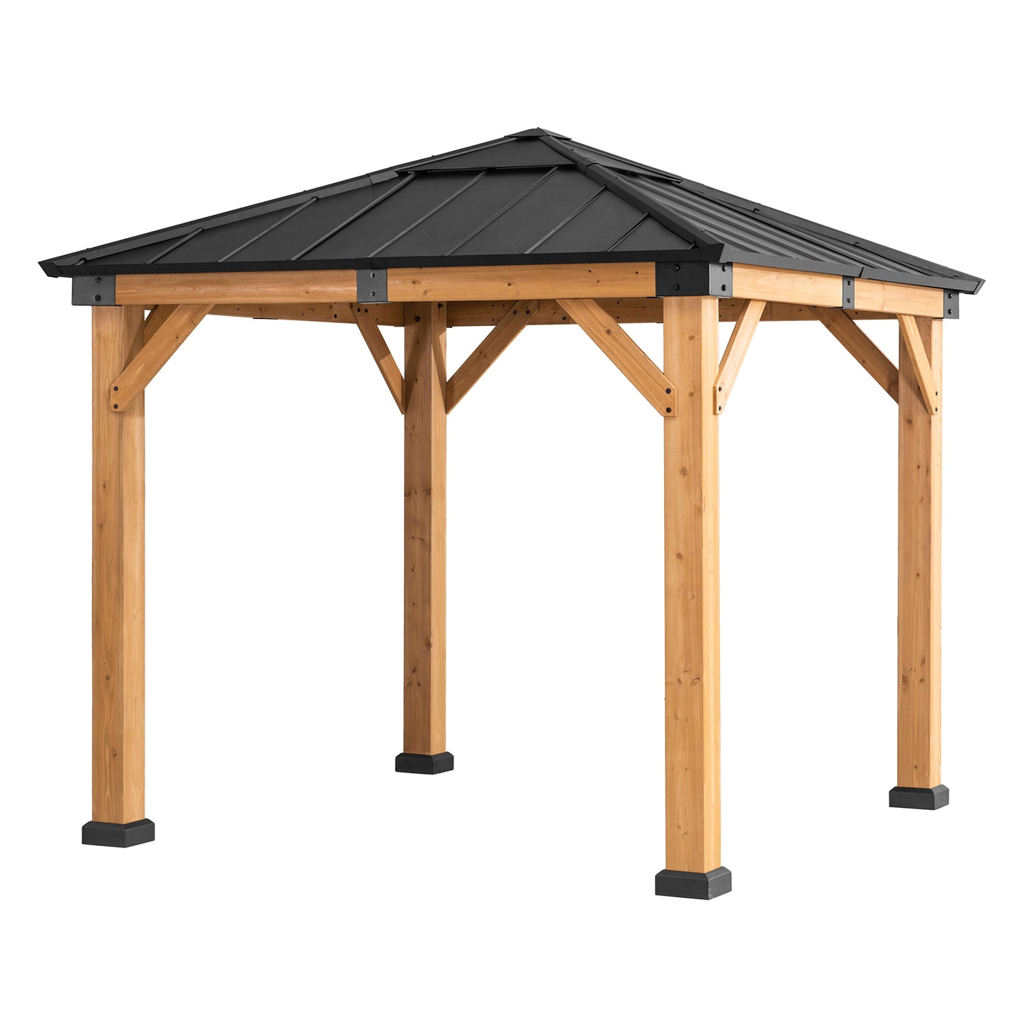 RAPI 273cm x 273cm Cedar Framed Gazebo with Gray Steel and Polycarbonate Hip Roof