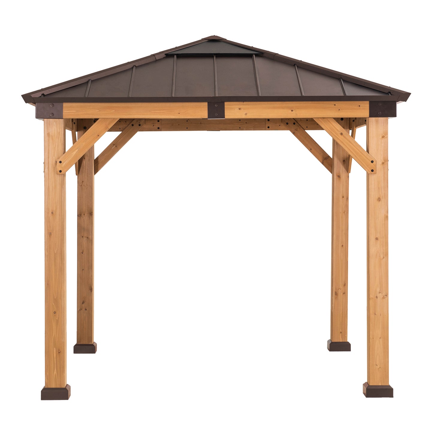 RAPI 273cm x 273cm Cedar Framed Gazebo with Brown Steel and Polycarbonate Hip Roof - front