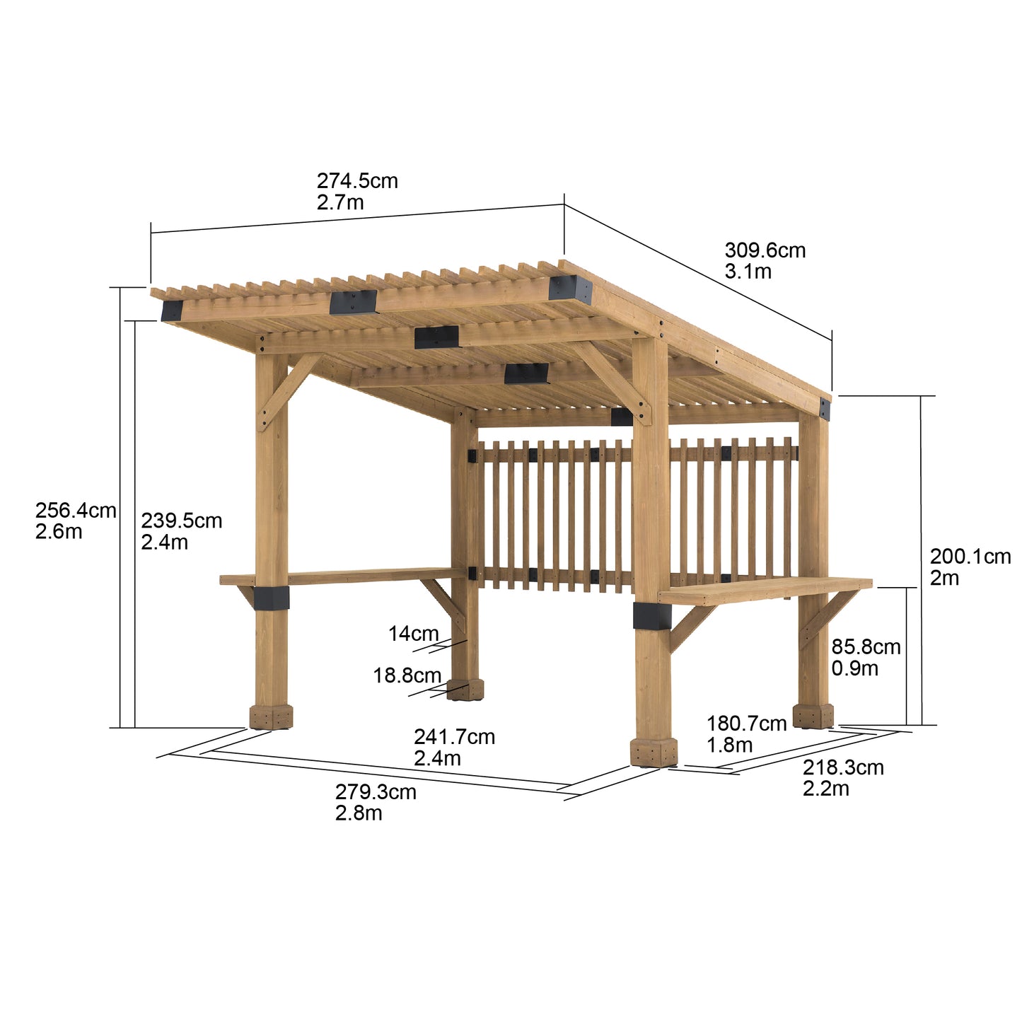 KRONE 275cm x 310cm Cedar Wood Hot Tub Pergola - pergola dimensions