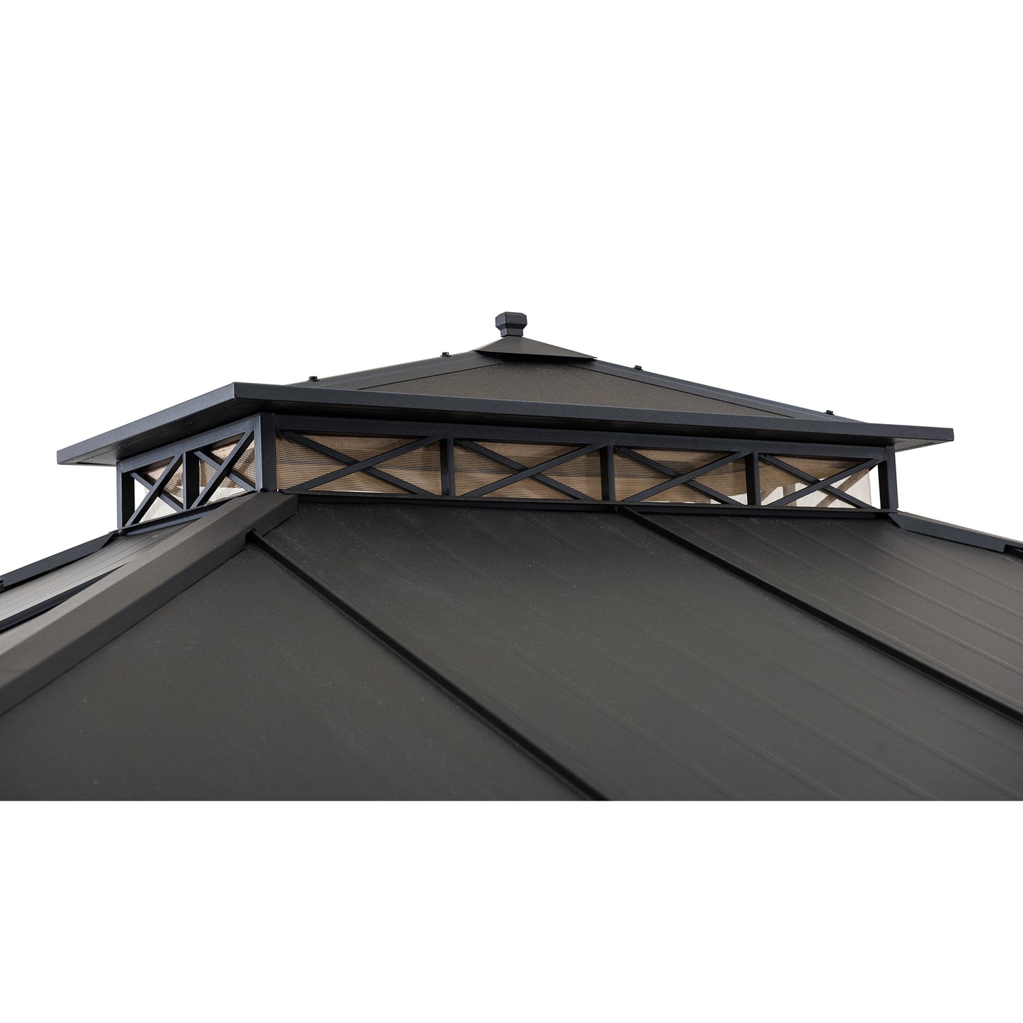 TORRE 385cm x 324cm Black 2-Tier Aluminium Hardtop Gazebo - rooftop