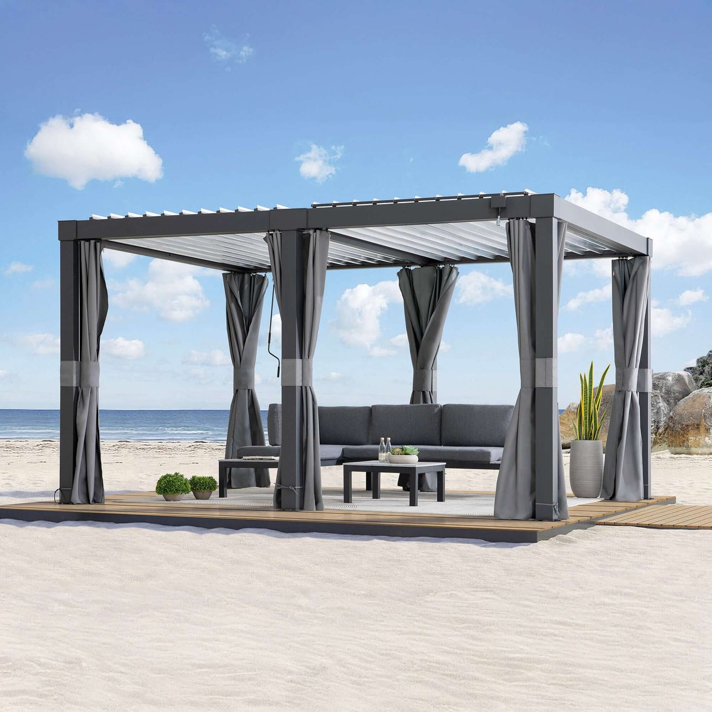 MATTERHORN 406cm x 306cm Steel Multi Pergola with LED Lights - pergola 4x3