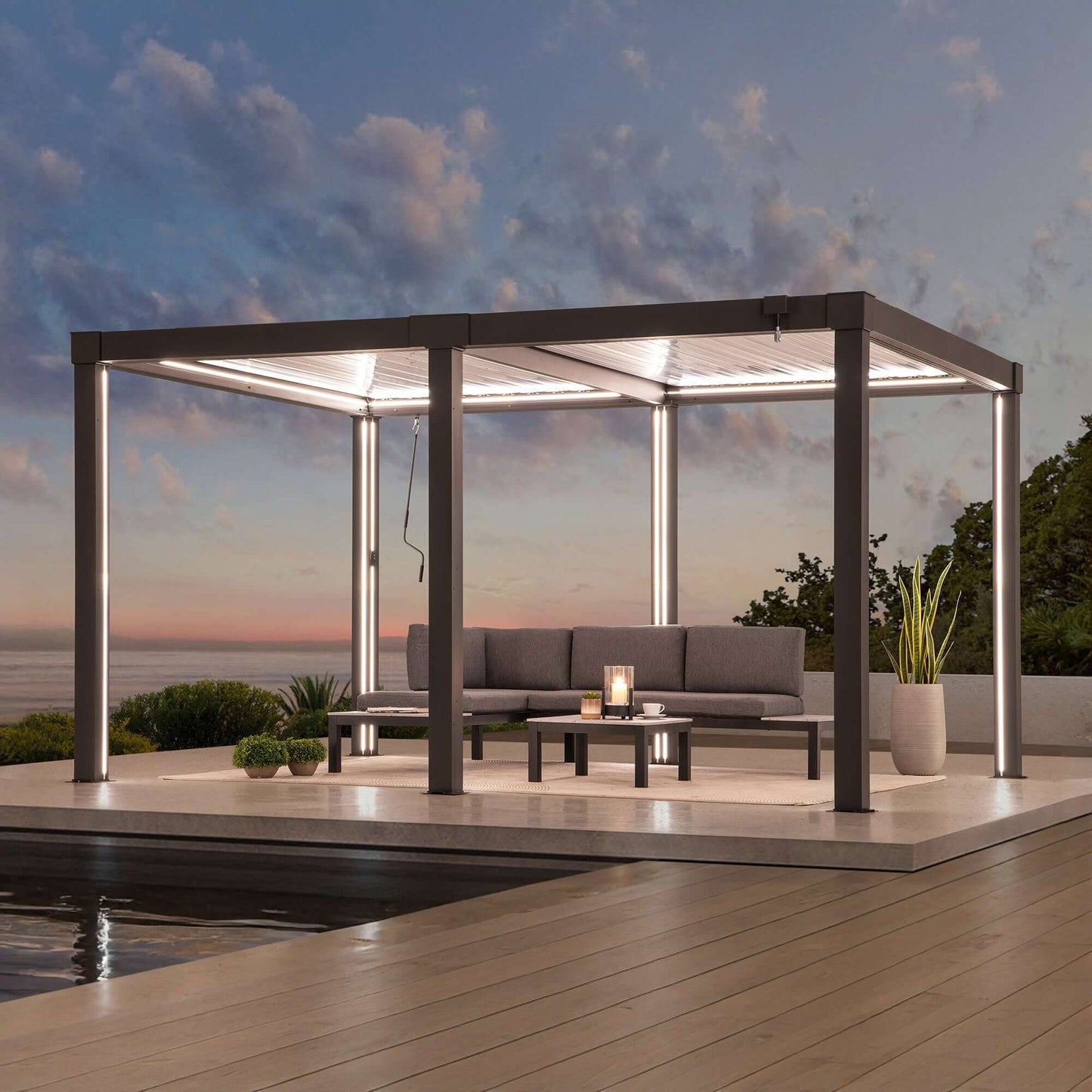 MATTERHORN 406cm x 306cm Steel Multi Pergola with LED Lights - pergola 3x4