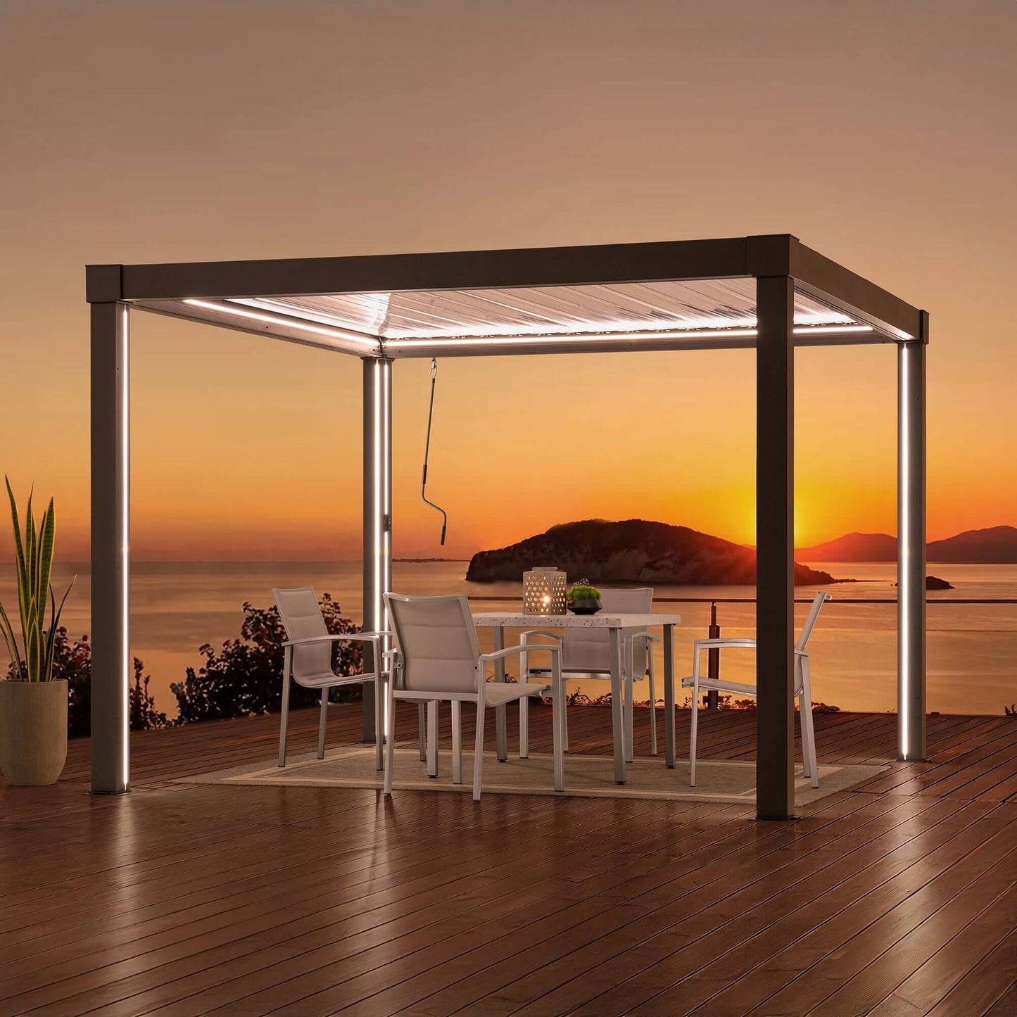 MATTERHORN 306cm x 306cm Steel Multi Pergola with LED Lights - pergola with led