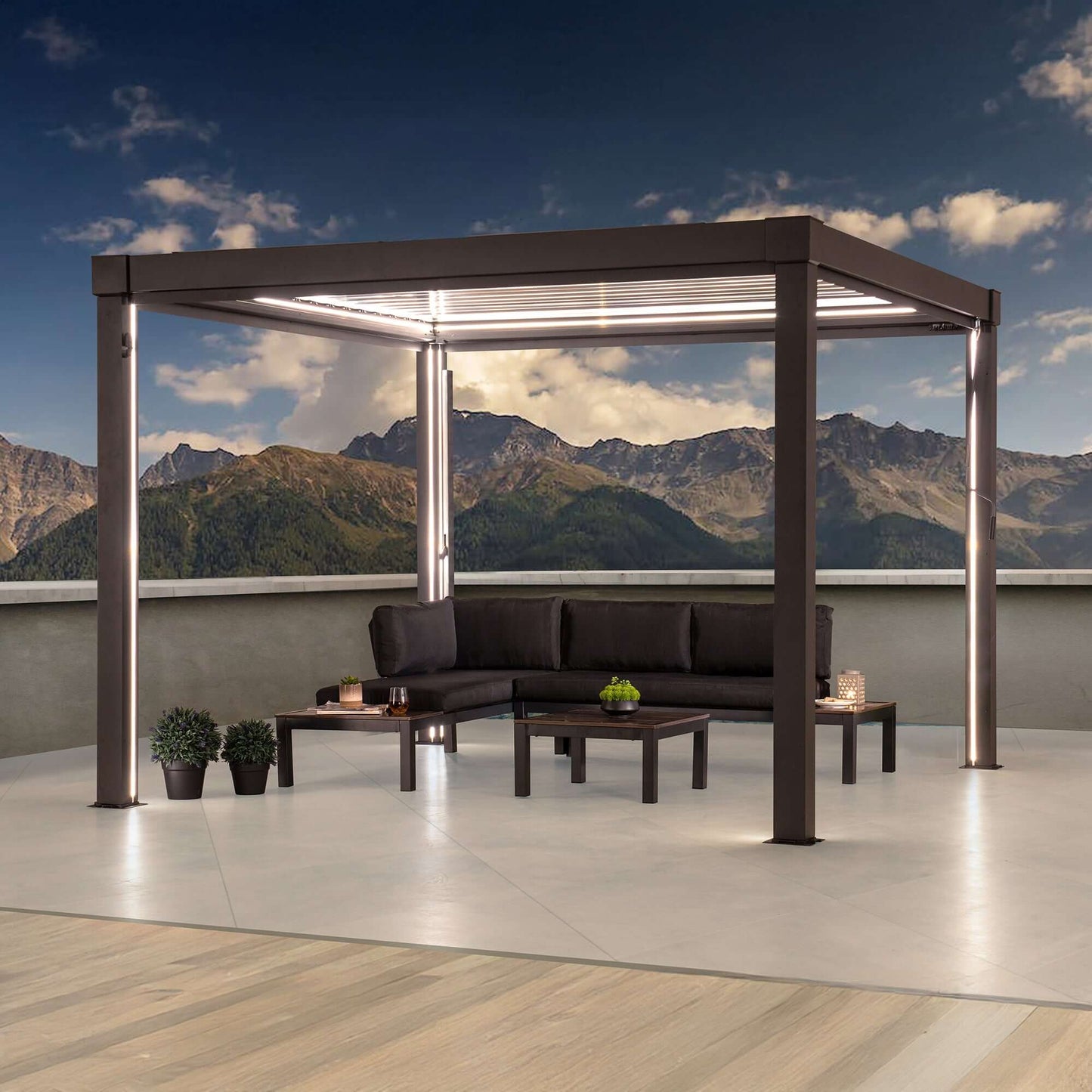 MATTERHORN 306cm x 306cm Steel Multi Pergola with LED Lights - pergola led