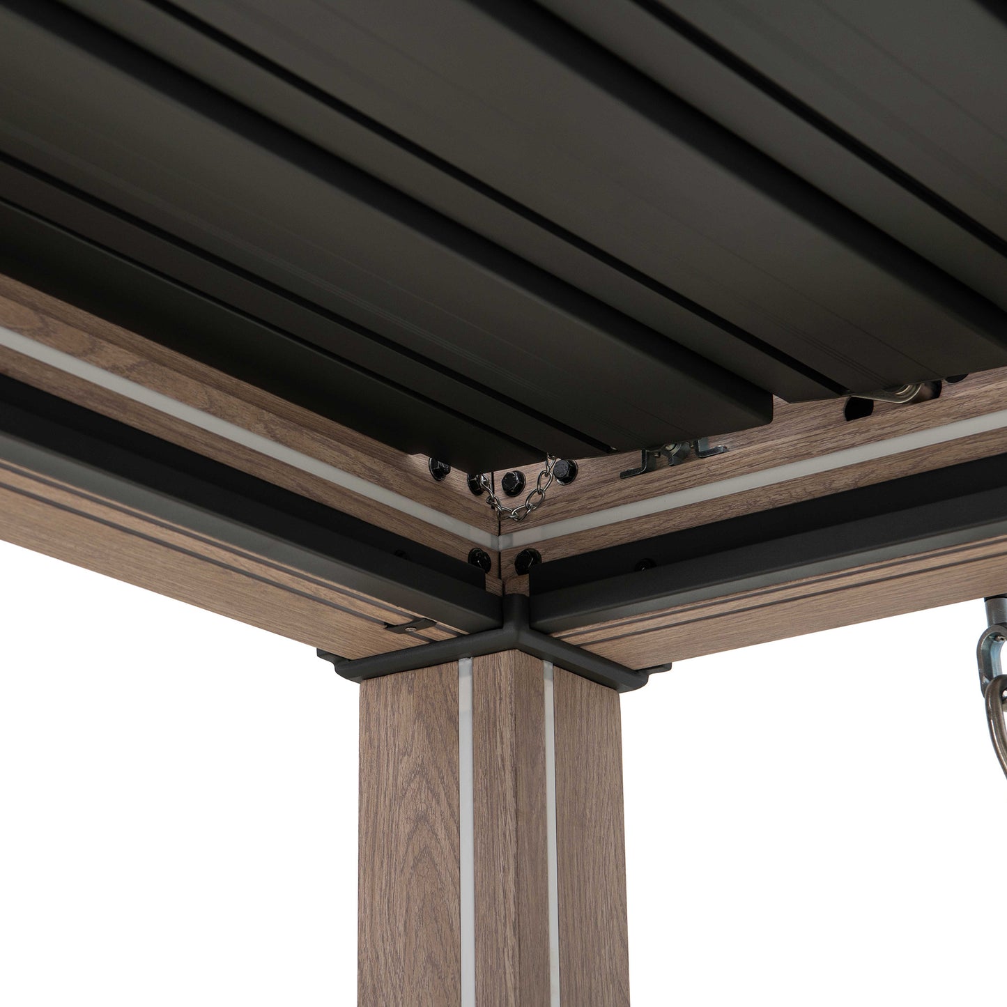 MATTERHORN 306cm x 306cm Beige Steel Multi Pergola with LED Lights - inside corner