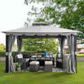 STOJ 396cm x 330cm Gray Steel Gazebo with 2-tier Hip Roof - full view day