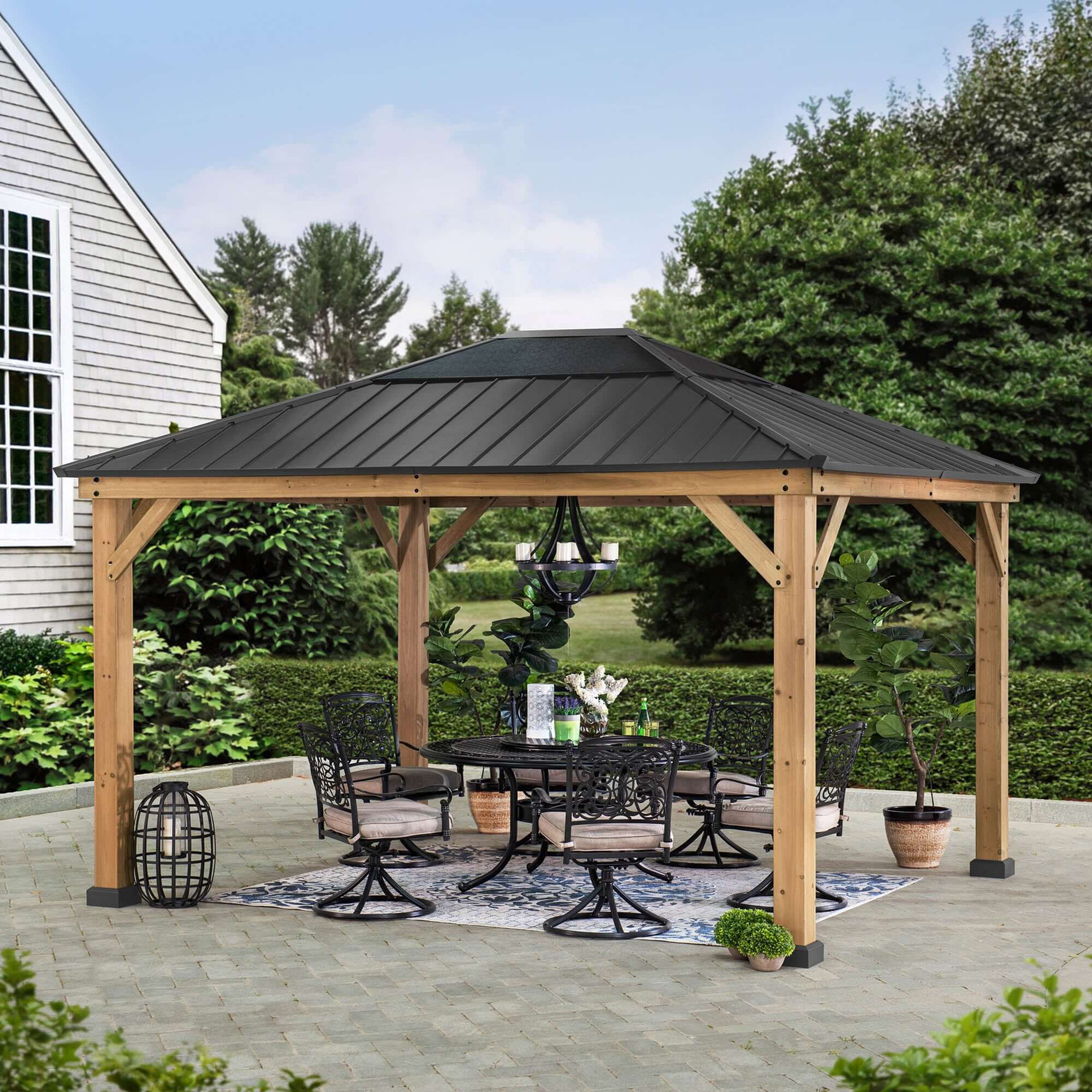 BRURI 395cm x 337cm Cedar Framed Gazebo - full view day