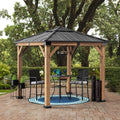 RAPI 273cm x 273cm Cedar Framed Gazebo with Anthracite Steel and Polycarbonate Hip Roof - full view day