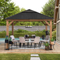 PIRIN 336cm x 336cm Cedar Framed Gazebo with Anthracite Gray Steel and Polycarbonate Hip Roof - full view day