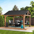TÖDI 336cm x 400cm Cedar Framed Gazebo with Anthracite Steel Gable Hardtop - full view day