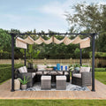 GIONA 277cm x 363cm Steel Adjustable Canopy Pergola with Beige Fabric Soft Top - pergola cover ideas