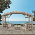 DAJTI 305cm x 427cm Cedar Wood Arched Pergola with Gray Fabric Soft Top - pergola 3x4