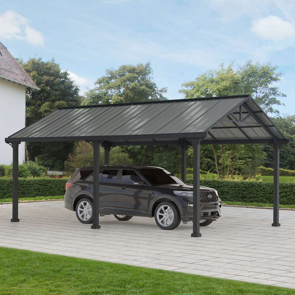 EIGER 367cm x 610cm Gray Steel Carport with Steel Hardtop - pergola per auto