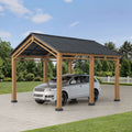 KORAB 335cm x 400cm Cedar Wood Carport with Anthracite Steel Roof - car auto