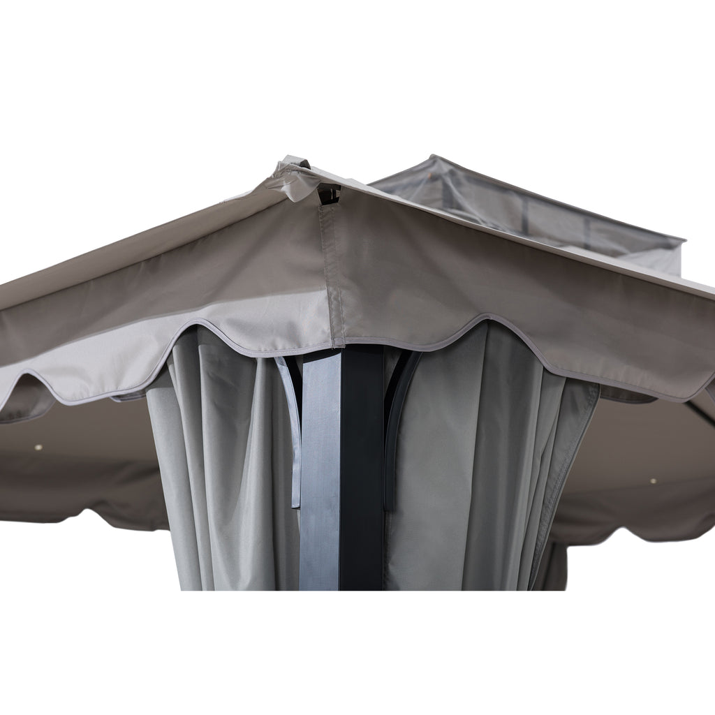 STOJ 396cm x 330cm Gray Steel Gazebo with 2-tier Hip Roof - corner
