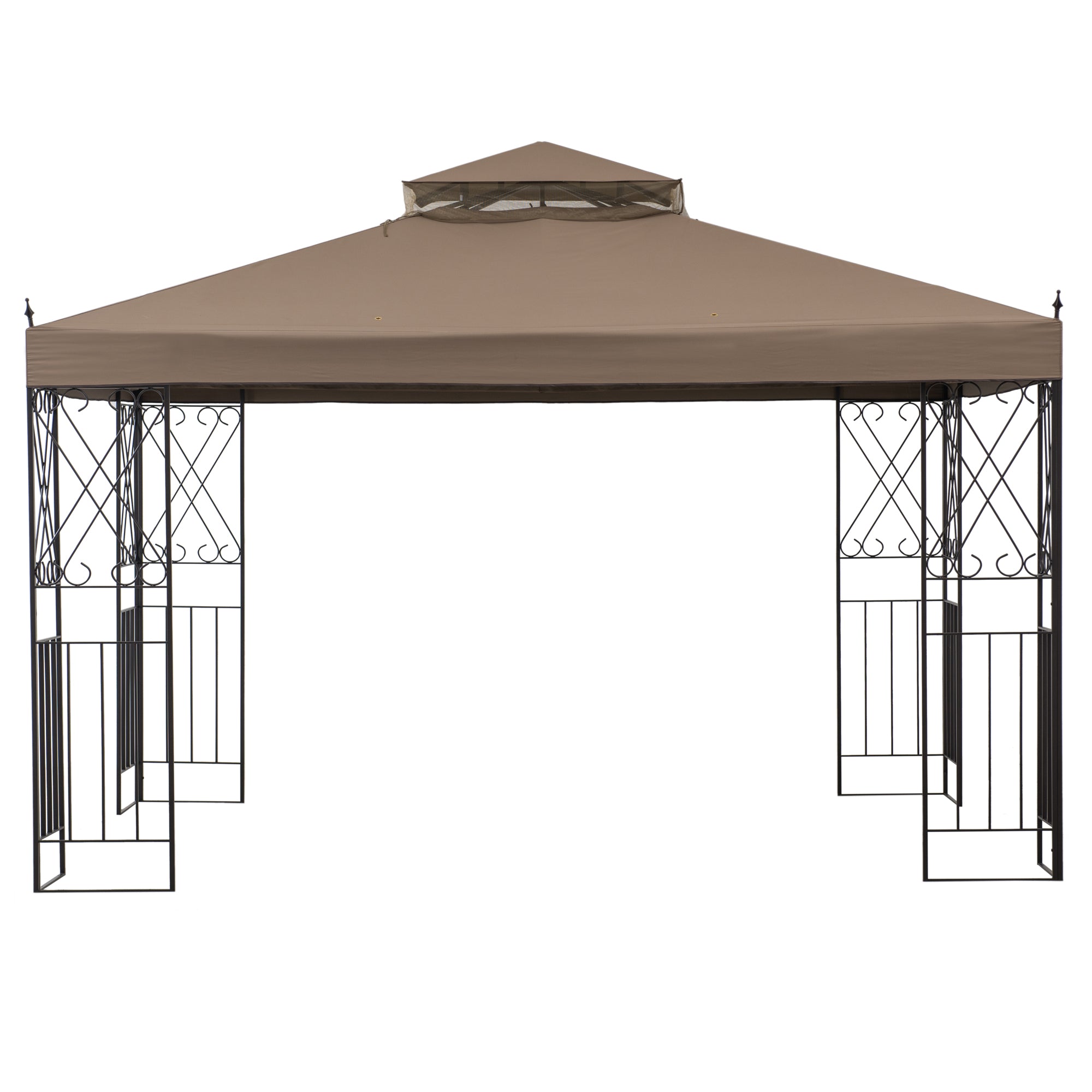 ANETO 305cm x 366cm Steel Canopy Gazebo with 2-tier Khaki Soft Top - front