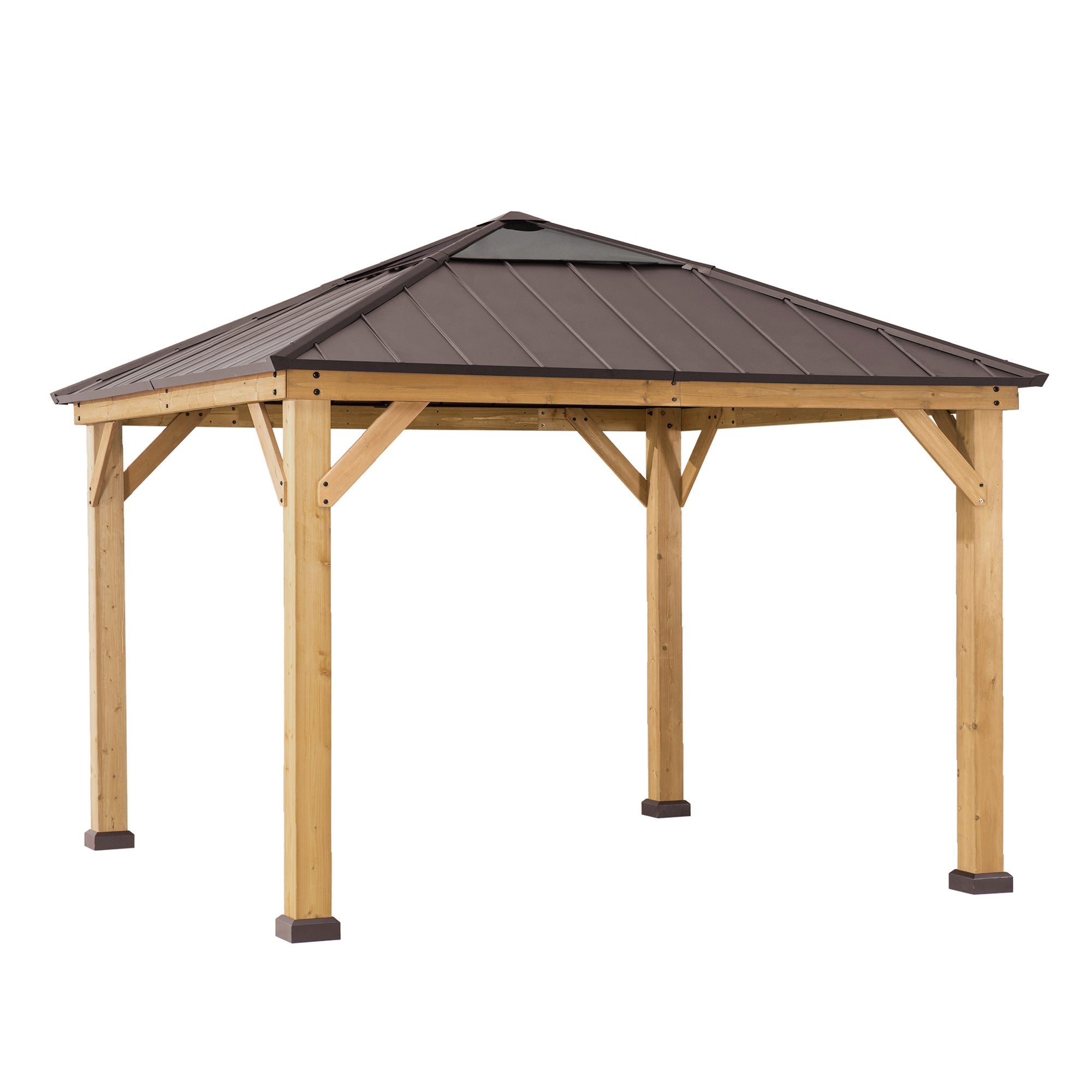 PIRIN 336cm x 336cm Cedar Framed Gazebo with Anthracite Brown Steel and Polycarbonate Hip Roof - back