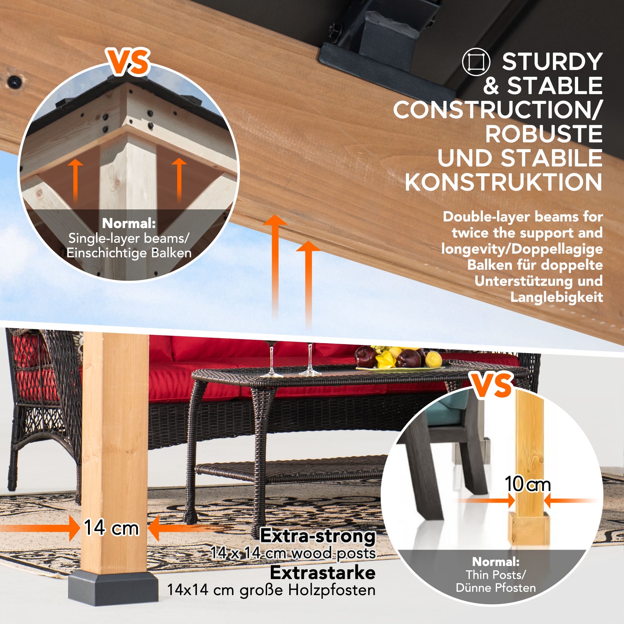 REBRA 465cm x 404cm Cedar Framed Gazebo with Anthracite Steel Gable Roof