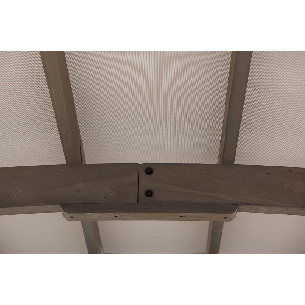 DAJTI 305cm x 427cm Cedar Wood Arched Pergola with Gray Fabric Soft Top - pergola awning