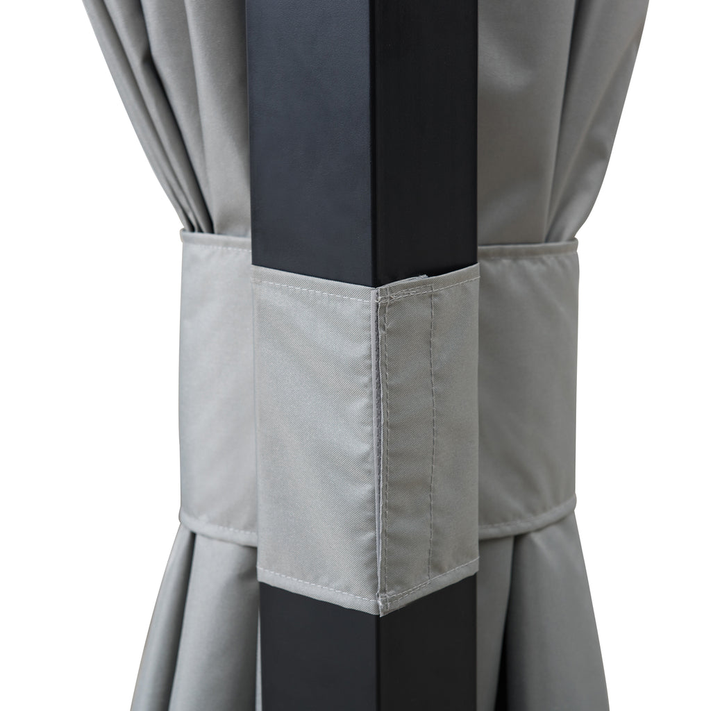 STOJ 396cm x 330cm Gray Steel Gazebo with 2-tier Hip Roof - curtains