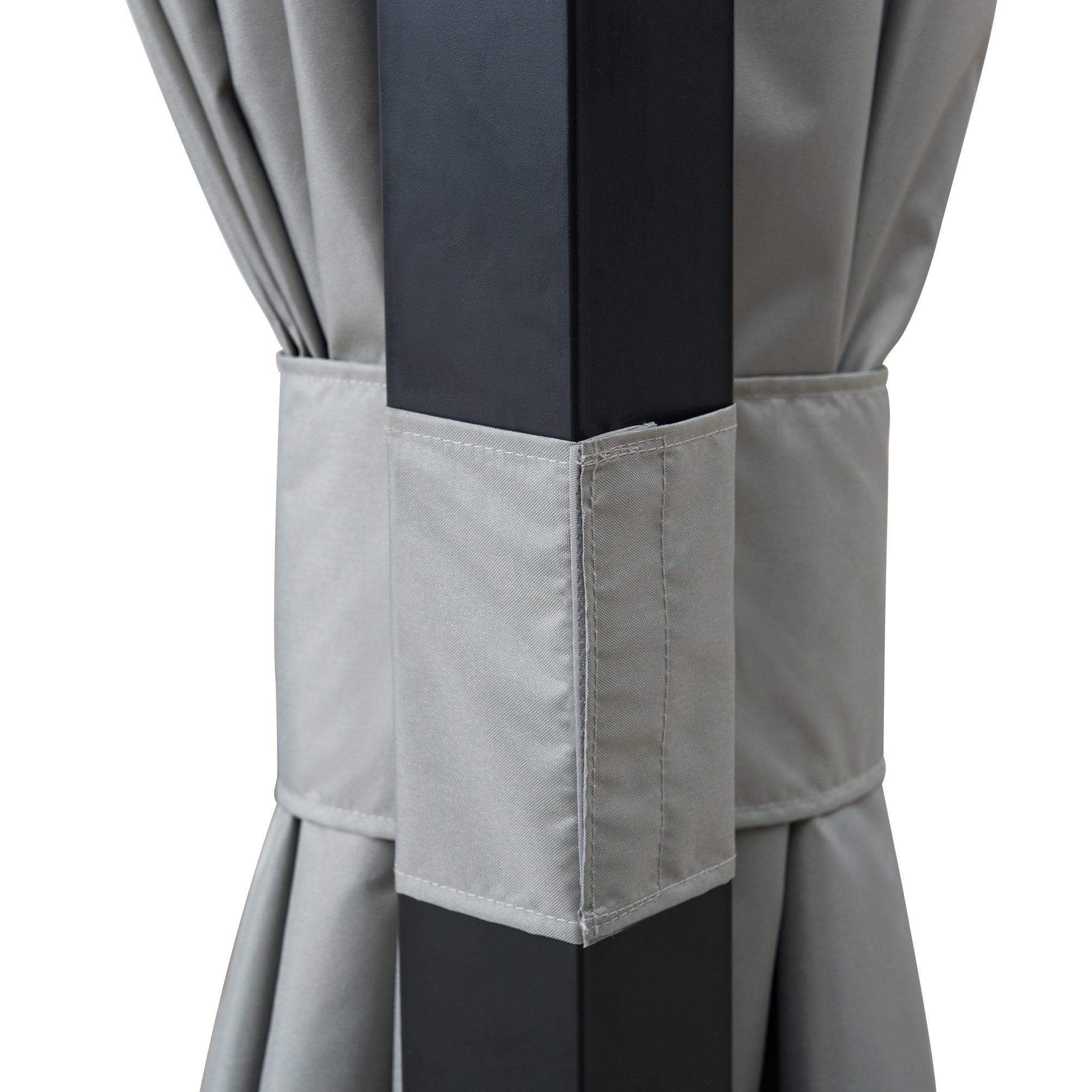 STOJ 396cm x 330cm Gray Steel Gazebo with 2-tier Hip Roof - curtains