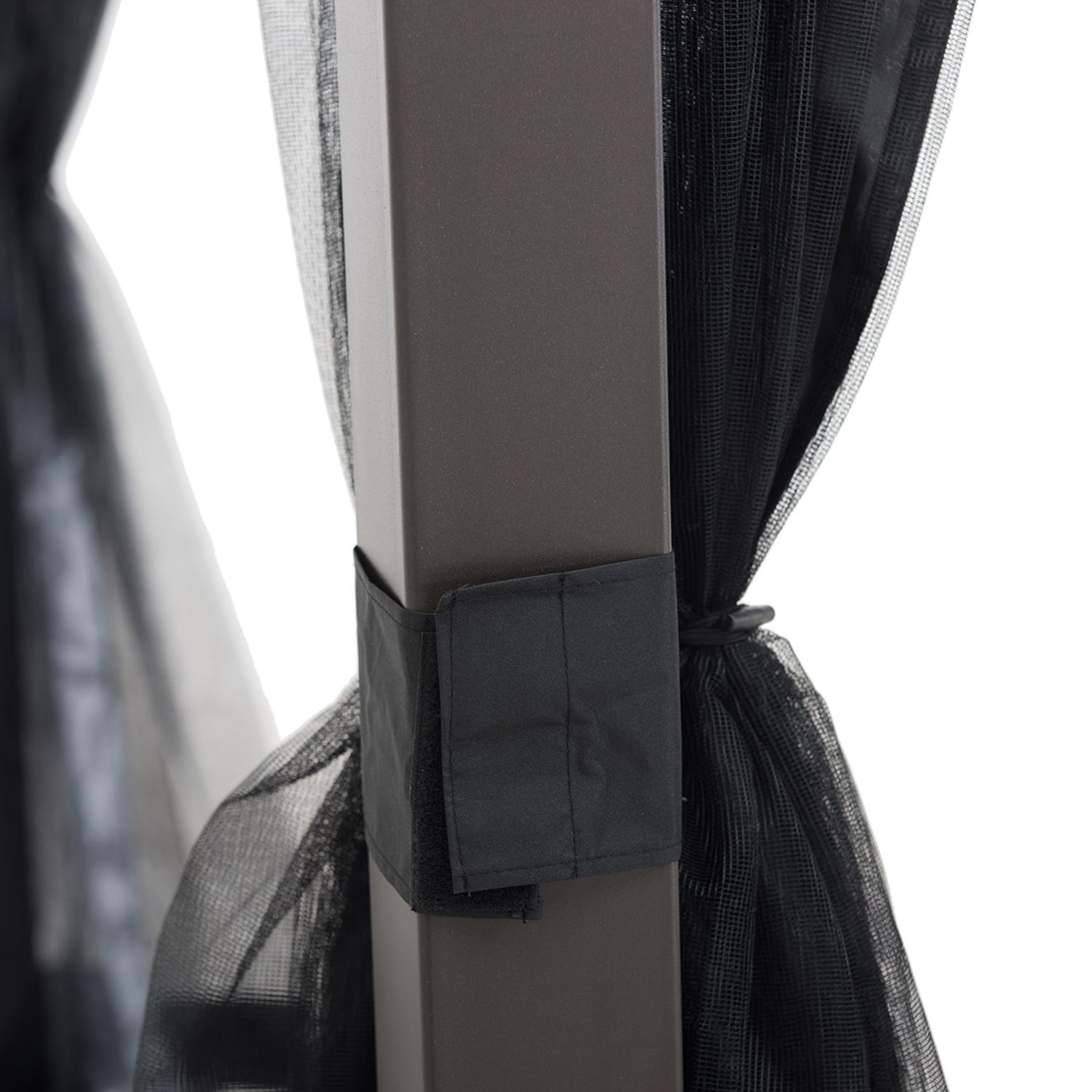 KALDI 366cm x 307cm Black and Brown Steel Gazebo with 2-tier Ventilated Hardtop - curtains