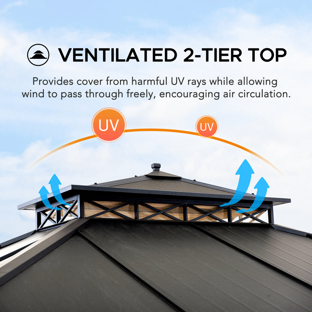 TORRE 385cm x 324cm Black 2-Tier Aluminium Hardtop Gazebo