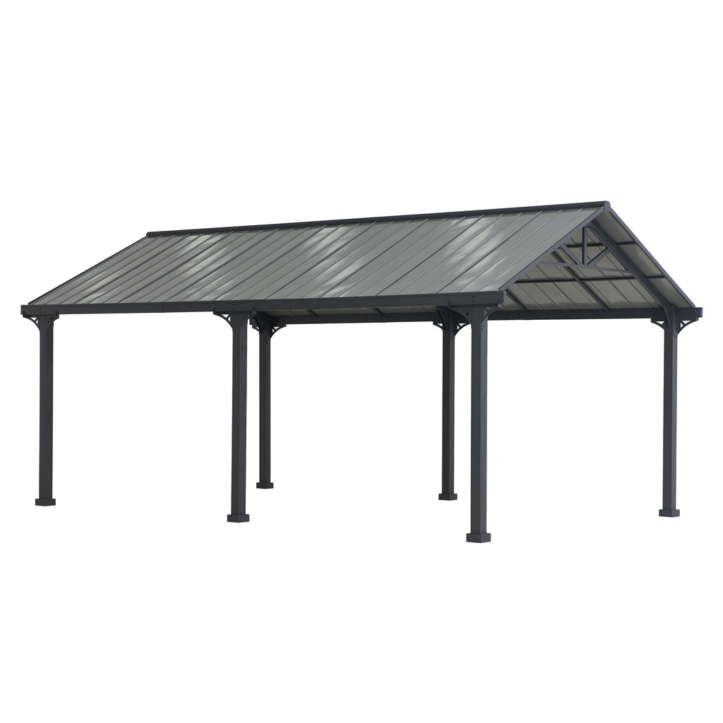 EIGER 367cm x 610cm Gray Steel Carport with Steel Hardtop - full view