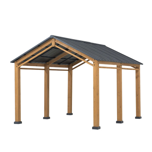 KORAB 335cm x 400cm Cedar Wood Carport with Anthracite Steel Roof - front gazebo for car