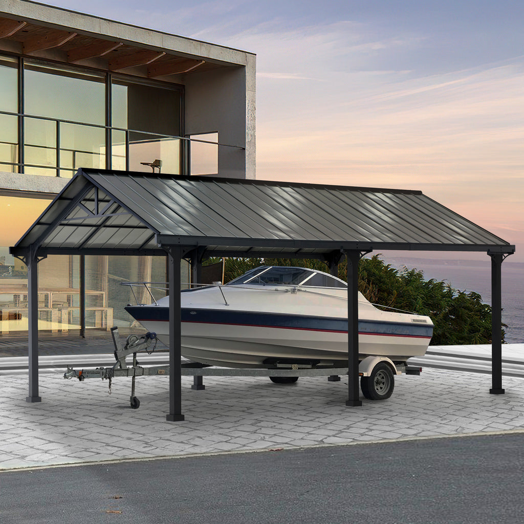 EIGER 367cm x 610cm Gray Steel Carport with Steel Hardtop - gazebo for boat
