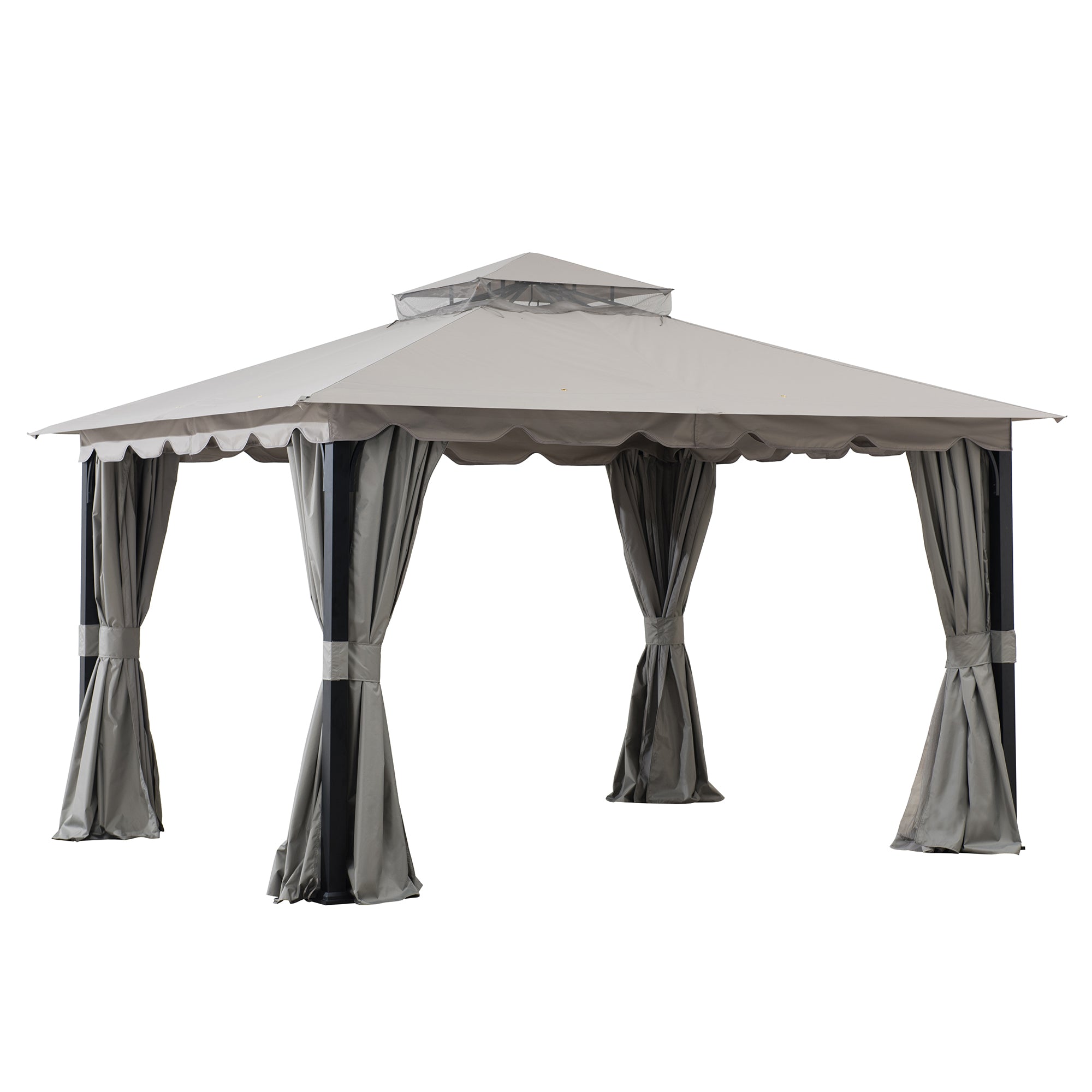 STOJ 396cm x 330cm Gray Steel Gazebo with 2-tier Hip Roof - open