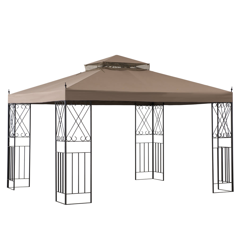 ANETO 305cm x 366cm Steel Canopy Gazebo with 2-tier Khaki Soft Top - side