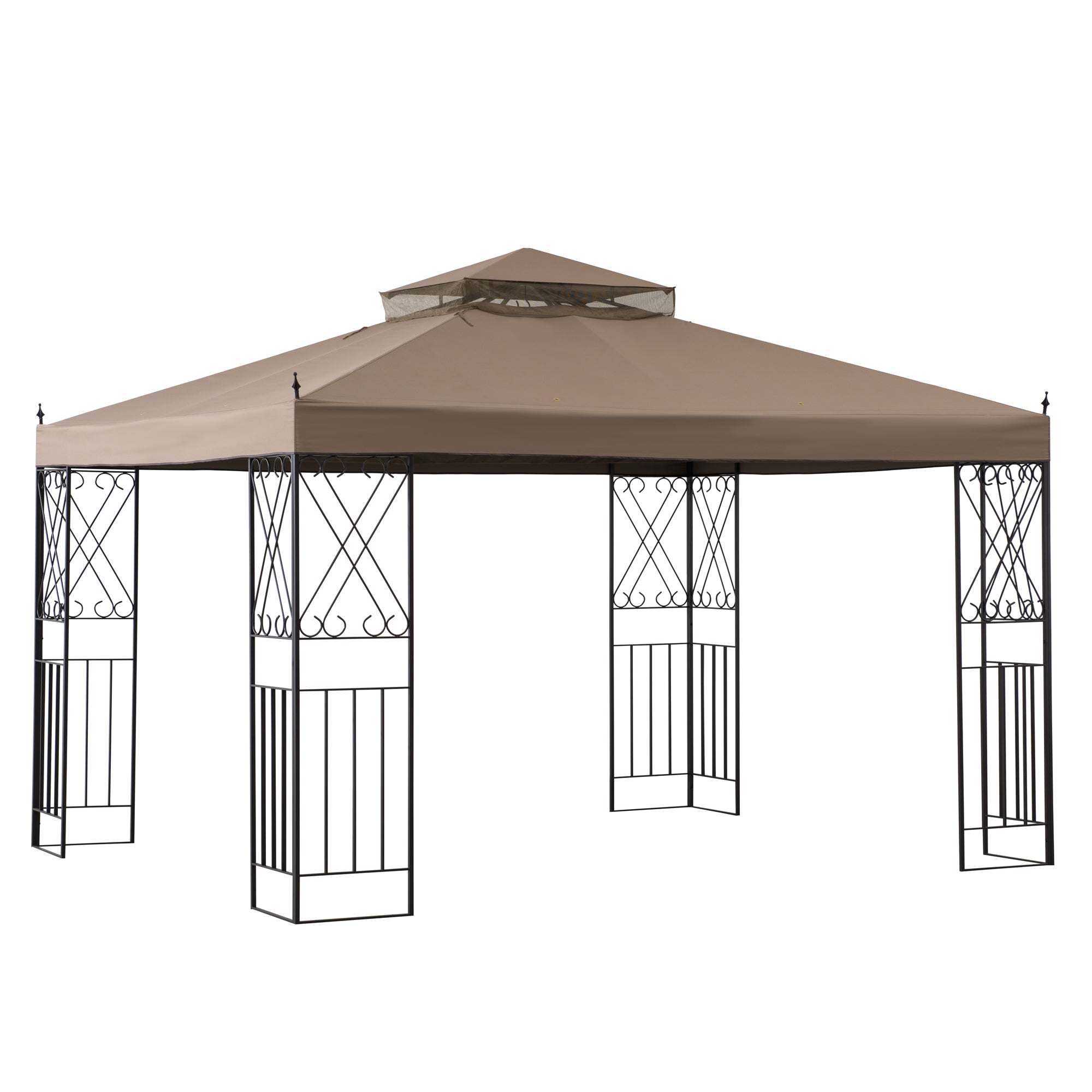 ANETO 305cm x 366cm Steel Canopy Gazebo with 2-tier Khaki Soft Top - side