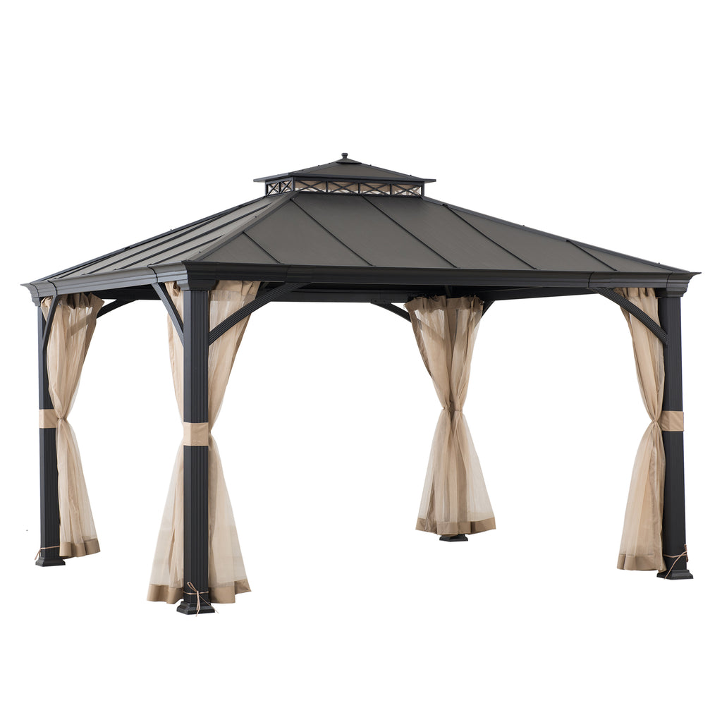 TORRE 385cm x 324cm Black 2-Tier Aluminium Hardtop Gazebo - side
