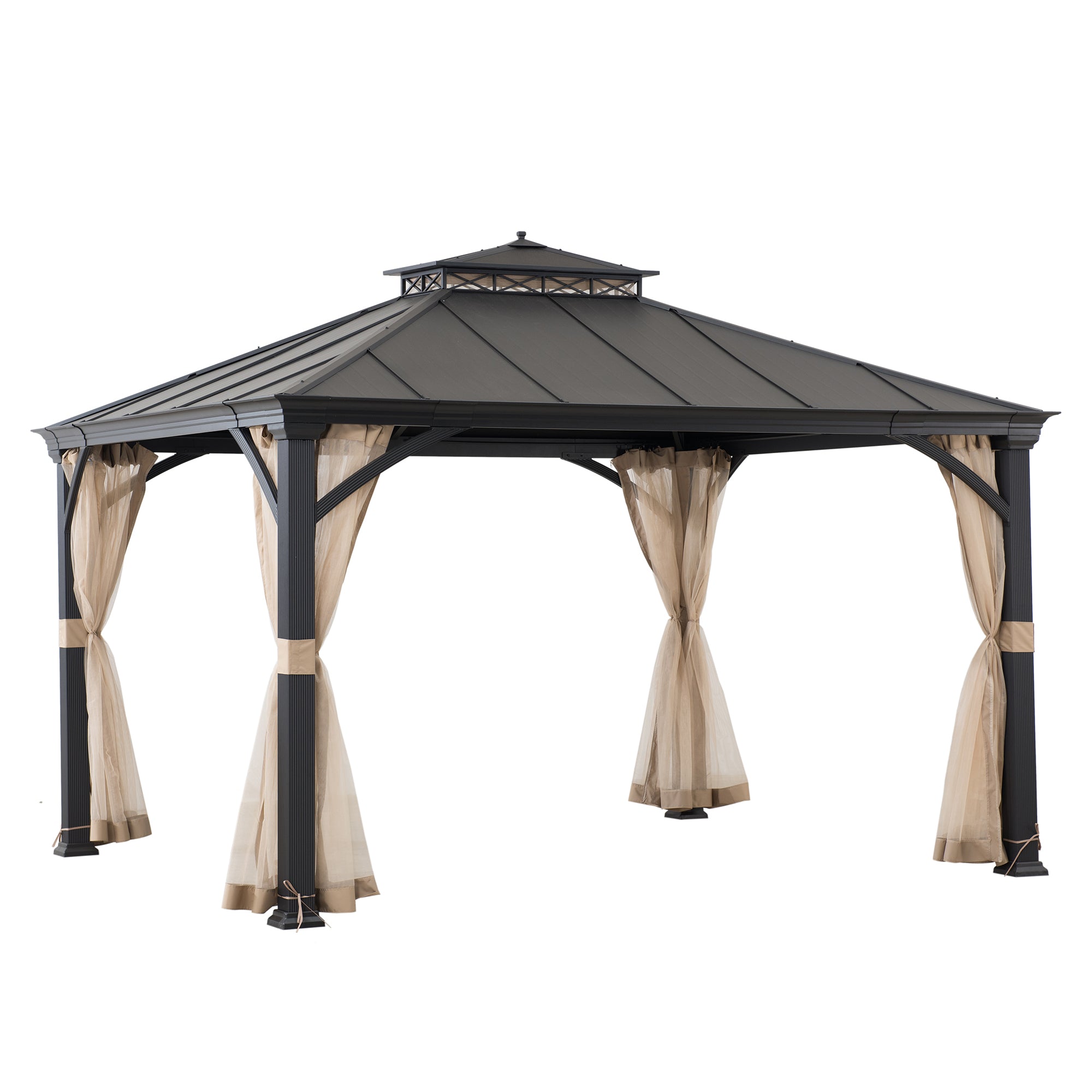 TORRE 385cm x 324cm Black 2-Tier Aluminium Hardtop Gazebo - side