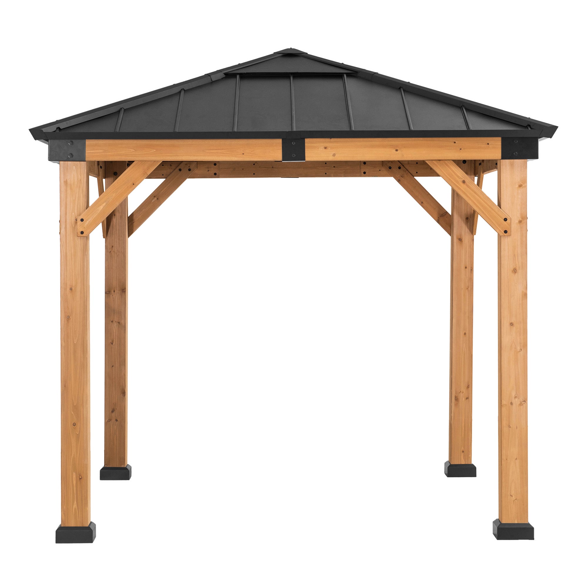 RAPI 273cm x 273cm Cedar Framed Gazebo with Anthracite Steel and Polycarbonate Hip Roof - front