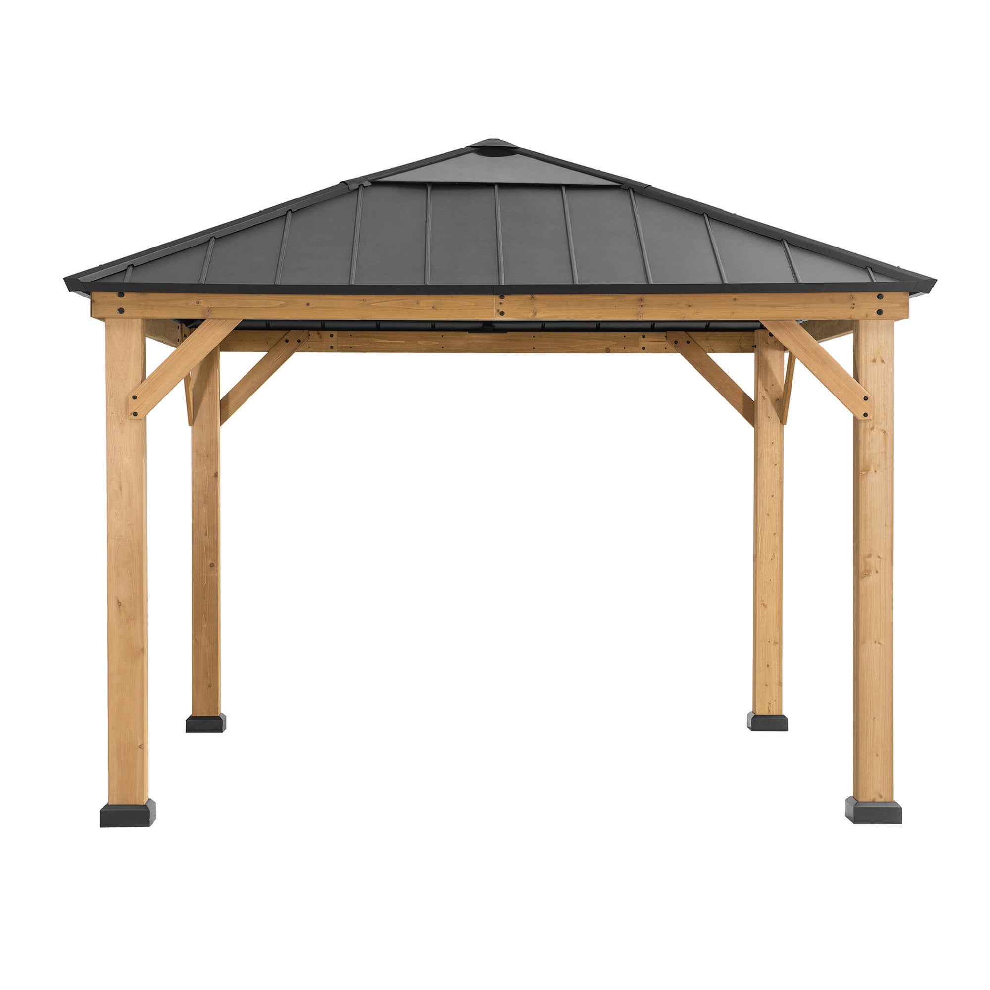 PIRIN 336cm x 336cm Cedar Framed Gazebo with Anthracite Gray Steel and Polycarbonate Hip Roof - front