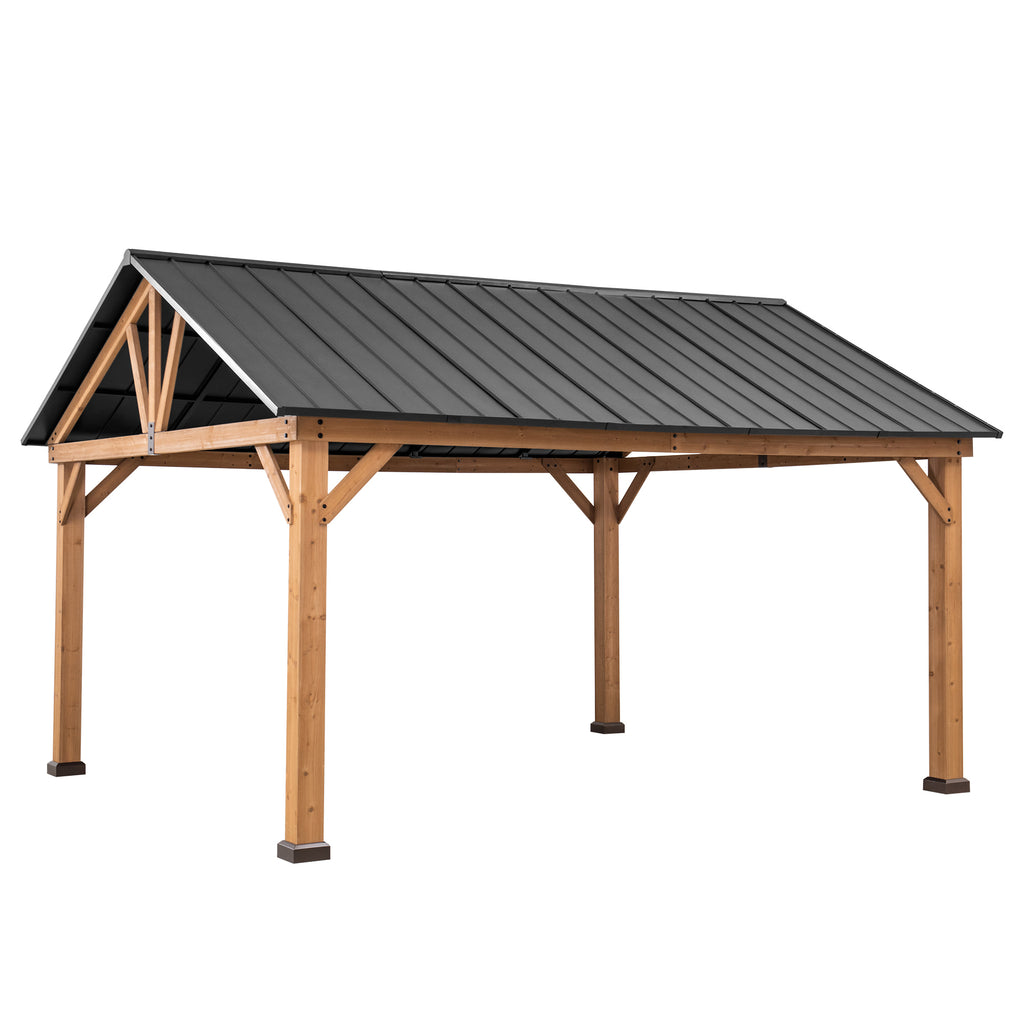REBRA 465cm x 404cm Cedar Framed Gazebo with Anthracite Steel Gable Roof - side