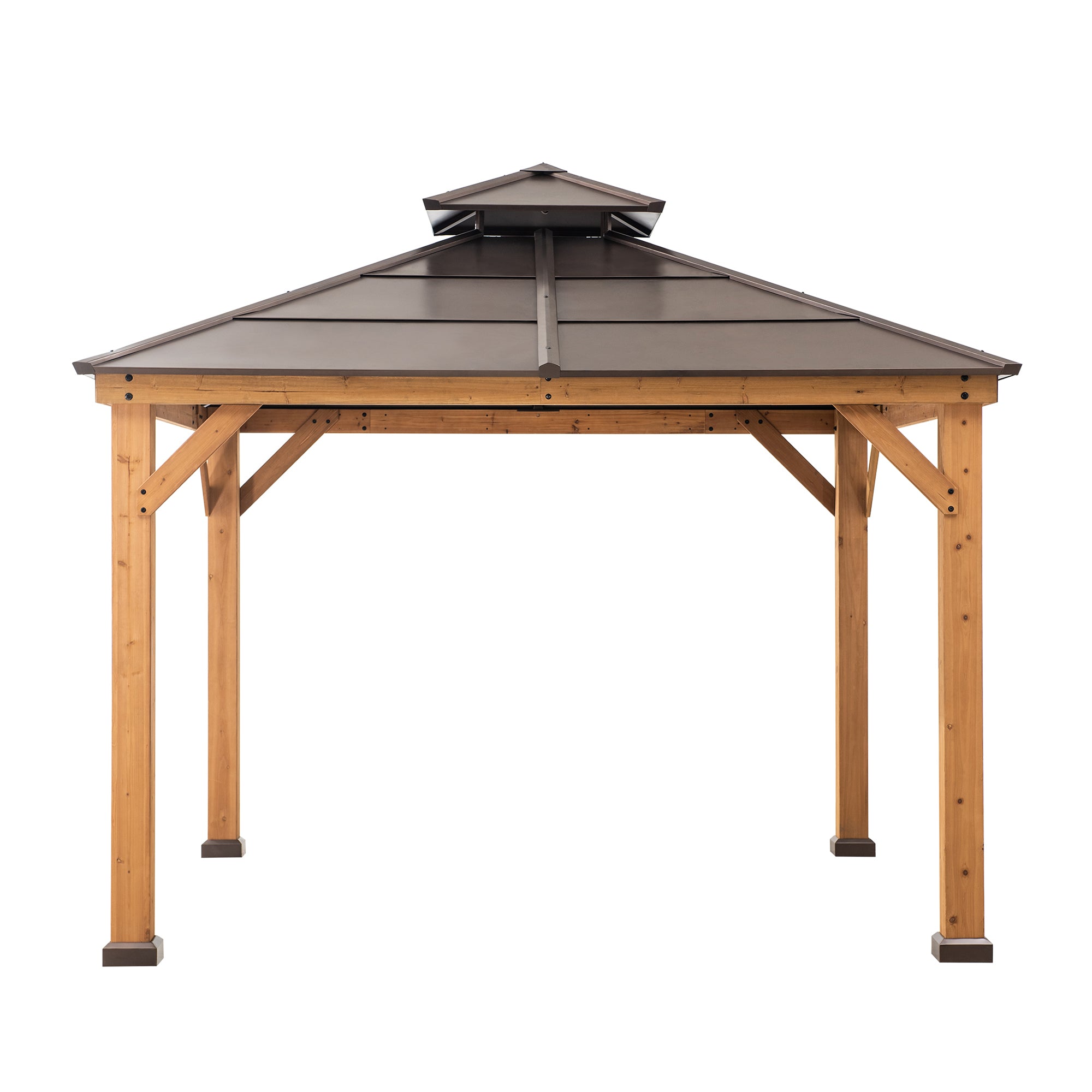 PAPS 335cm x 335cm Cedar Framed Gazebo with Brown Steel 2-tier Hip Roof - front