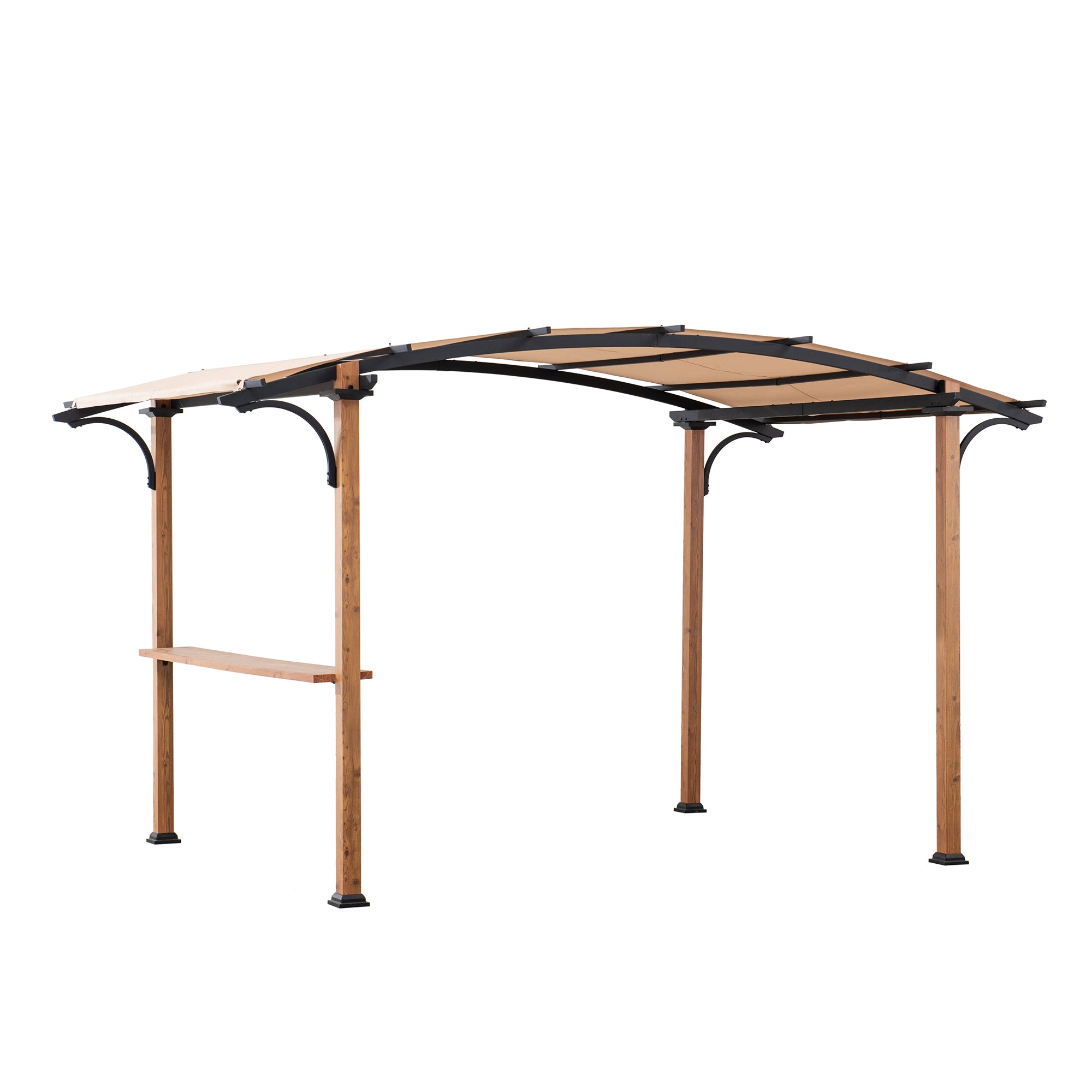 SKUTA 259cm x 406cm Steel Arched Canopy Pergola with Beige Fabric Soft Top - pergola de terasa