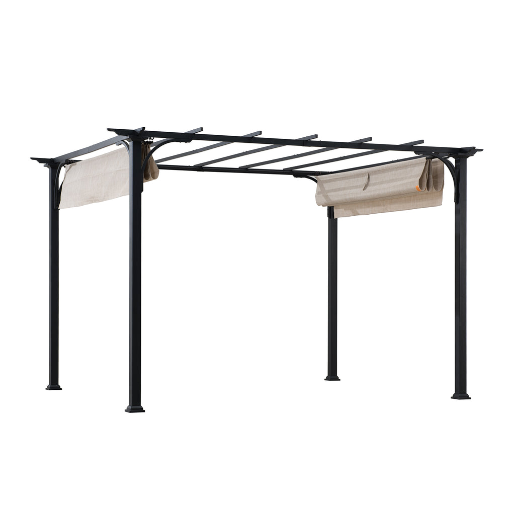 GIONA 277cm x 363cm Steel Adjustable Canopy Pergola with Beige Fabric Soft Top - pergola da terrazzo