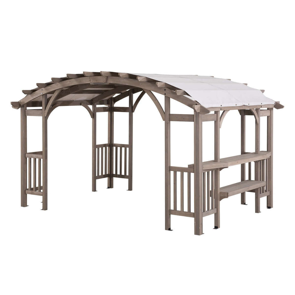 DAJTI 305cm x 427cm Cedar Wood Arched Pergola with Gray Fabric Soft Top - pergola cover