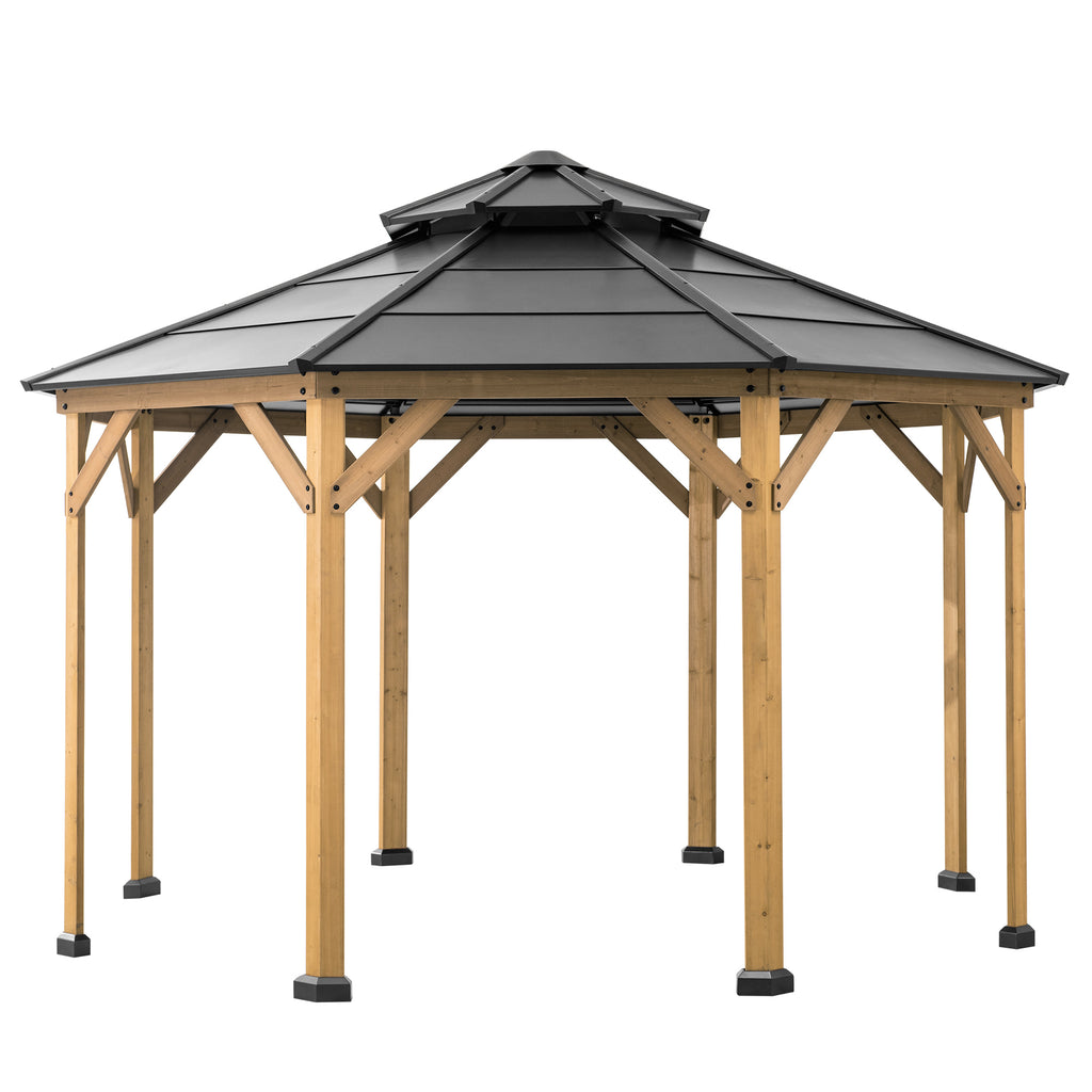 EGGI 395cm x 395cm Cedar Framed Octagon Gazebo with Anthracite Steel 2-tier Hardtop - front