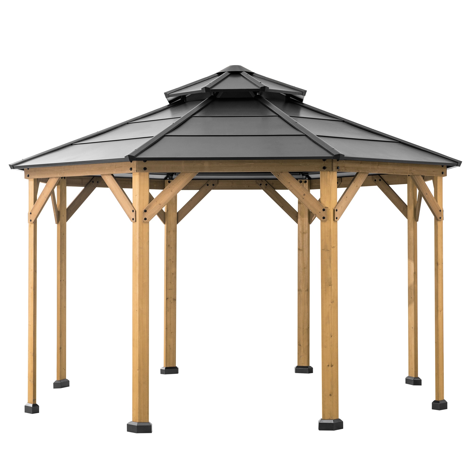 EGGI 395cm x 395cm Cedar Framed Octagon Gazebo with Anthracite Steel 2-tier Hardtop - front