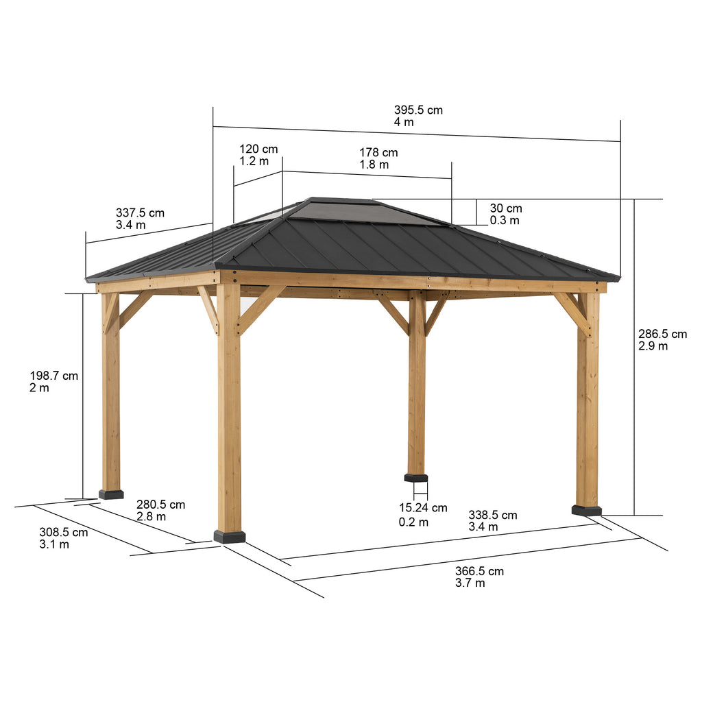 BRURI 395cm x 337cm Cedar Framed Gazebo - dimensions