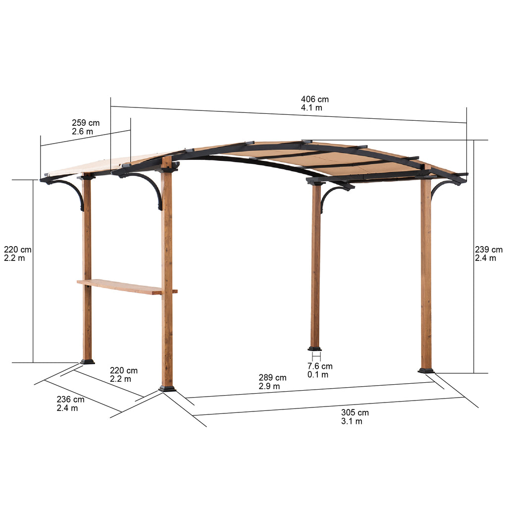 SKUTA 259cm x 406cm Steel Arched Canopy Pergola with Beige Fabric Soft Top - dimensions