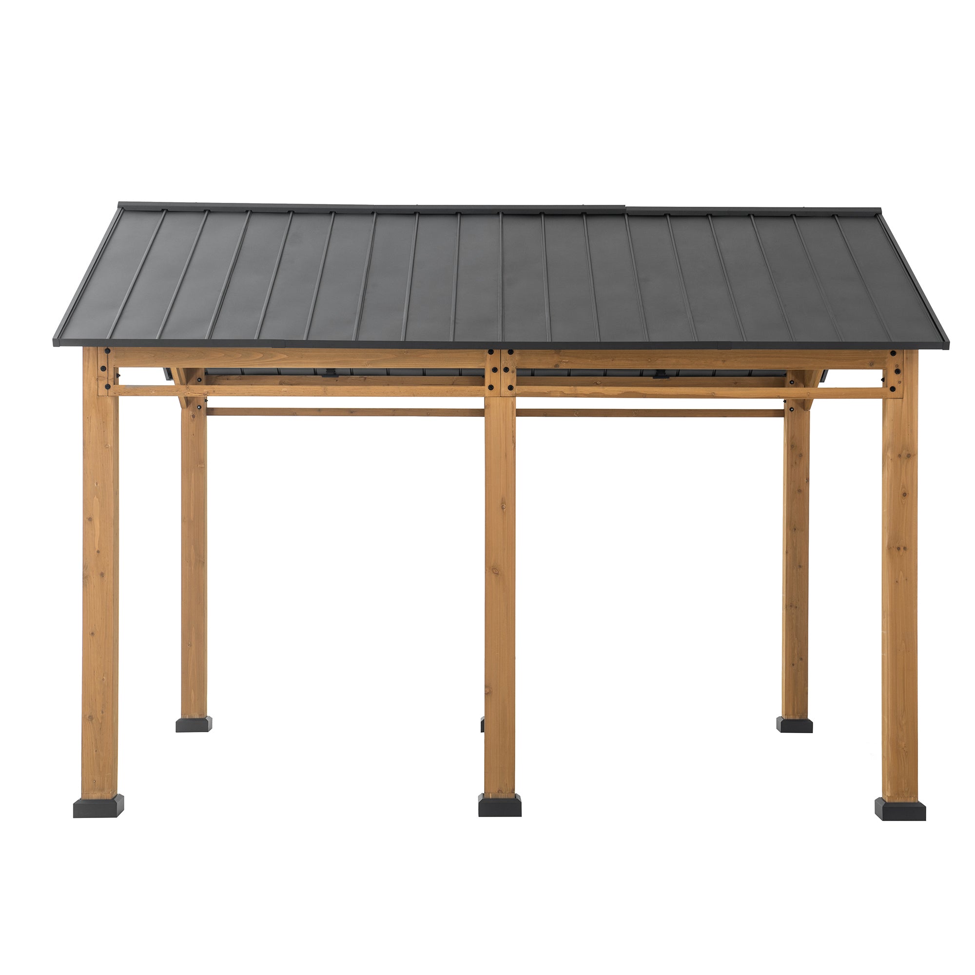 KORAB 335cm x 400cm Cedar Wood Carport with Anthracite Steel Roof - side pergola for car