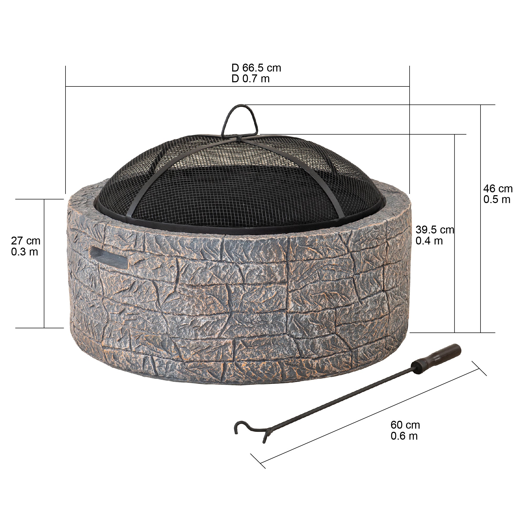 KATLA XL Steel Gray Fire Bowl - dimensions