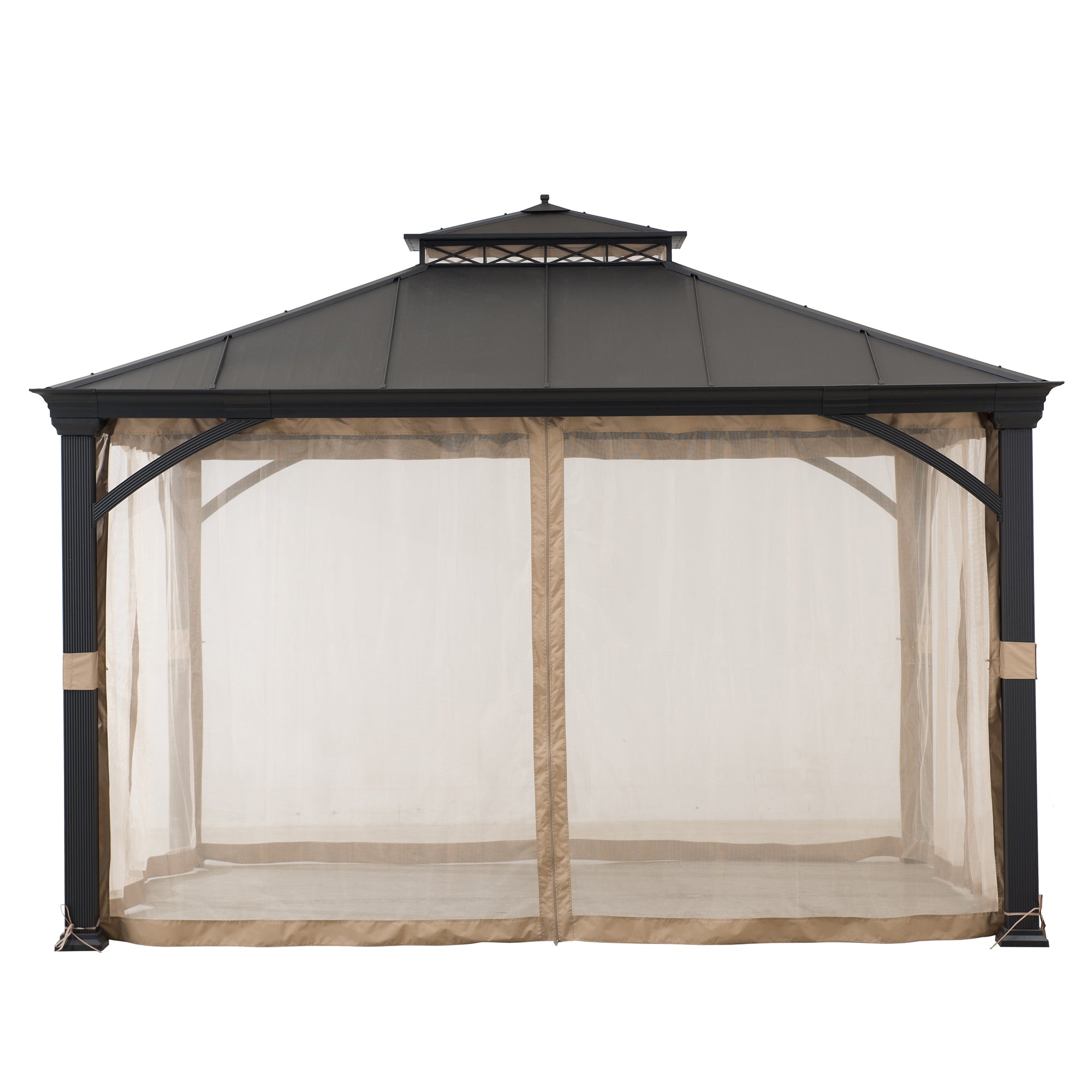 TORRE 385cm x 324cm Black 2-Tier Aluminium Hardtop Gazebo - closed