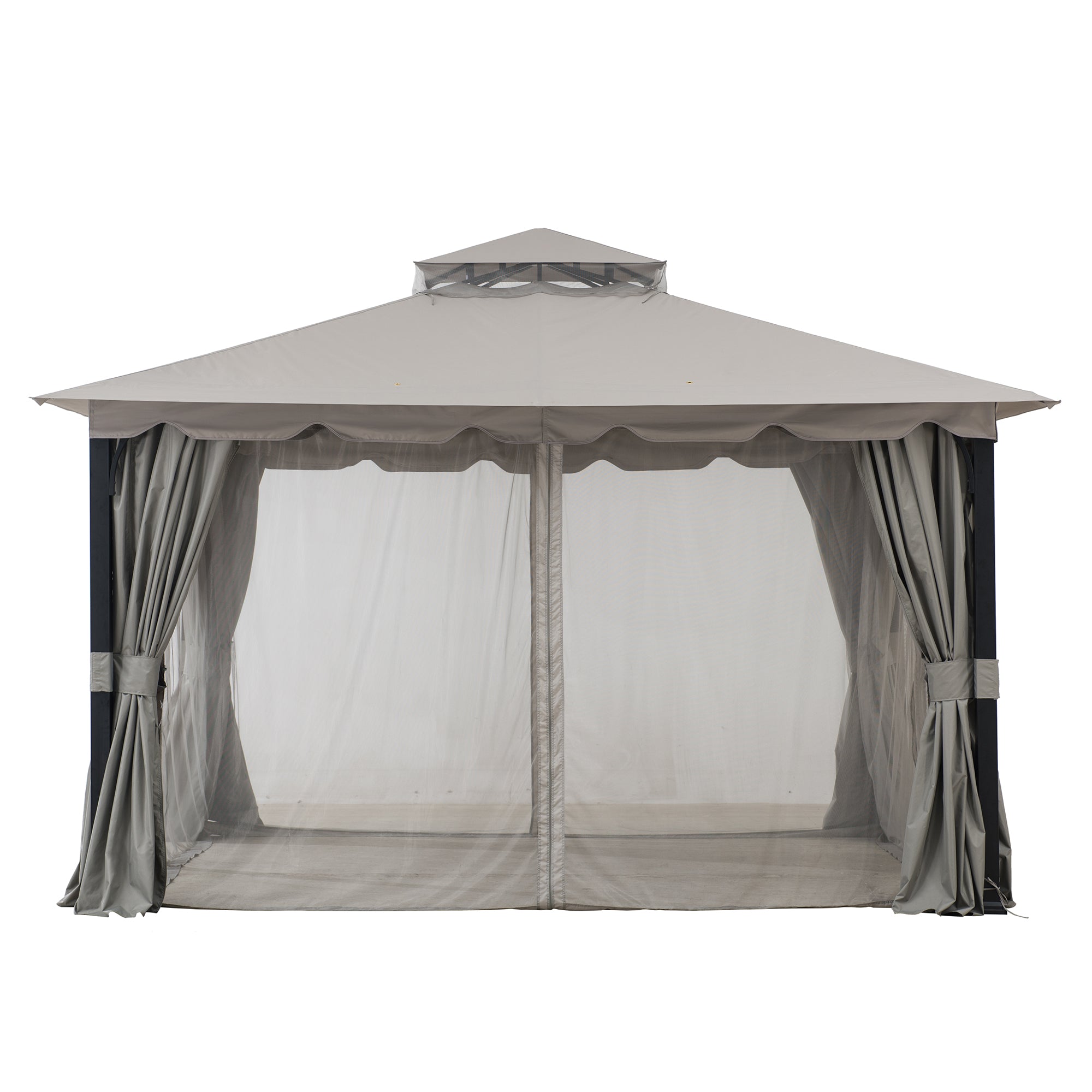 STOJ 396cm x 330cm Gray Steel Gazebo with 2-tier Hip Roof - closed